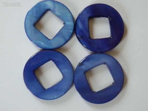 Lot De 10 Perles En Nacre - Forme Palets 15mm - Couleur Bleu Roi - Pour Création Bijoux