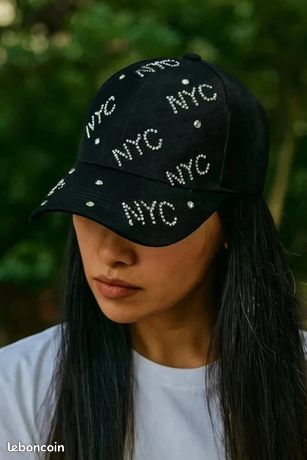 Casquette Baseball Femme Noire Avec Ours En Strass - Occasion, Marque Boutique Parisienne
