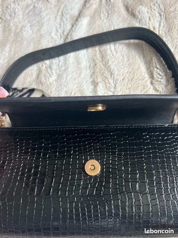 Sac baguette noir effet croco + twilly noir et écru – Très bon état (image 3)