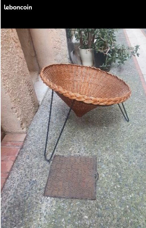 Fauteuil coque osier tripode vintage (image 2)