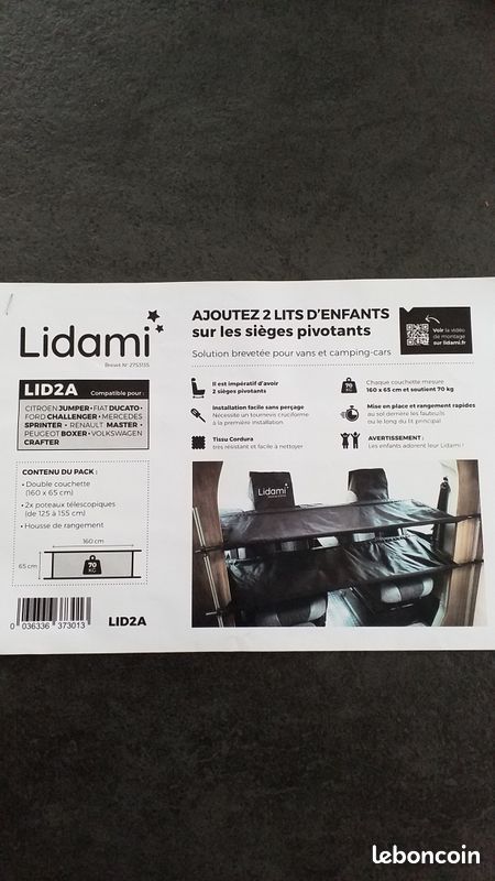 LIDAMI – Couchette DOUBLE d'appoint pour enfant en vans / camping cars