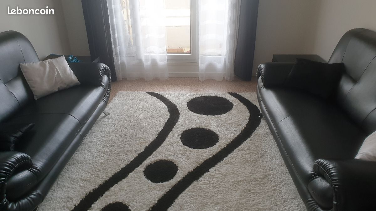 2 Canapé en cuir noir et 2 pouf (image 4)