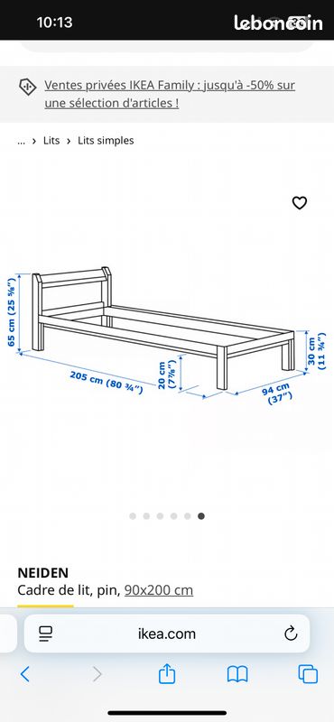 Lit simple IKEA NEIDEN 90×200 avec sommier LURÖY – très bon état – (image 4)