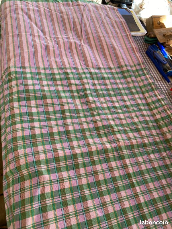 Joli coupon coton carreaux vert violet (image 3)