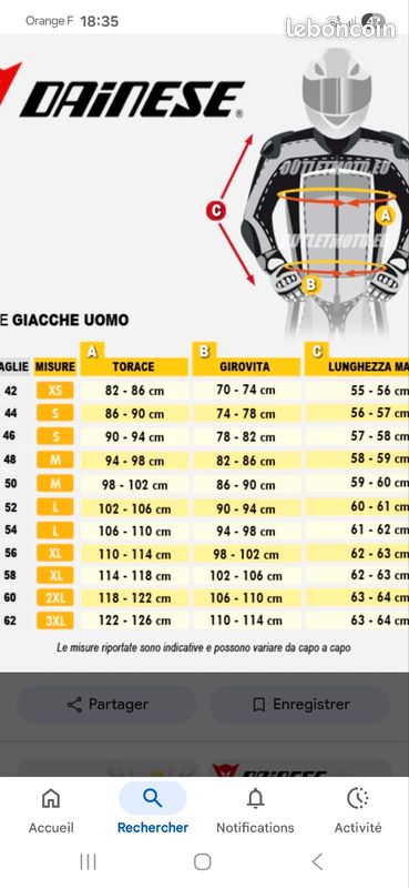 Taglie Taille Combinaison Dainese Dainese Avro Tuta In Pelle Pezzi