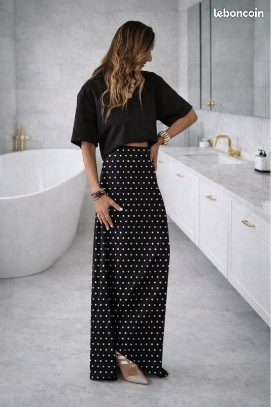 Jupe en soie doublée de pois noir et blanc Talbots Petites taille 6P
