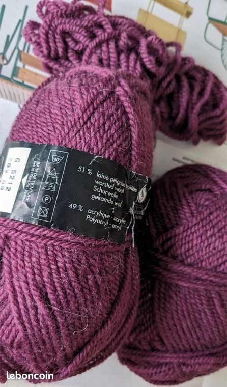 🌼🪴lot 2 anciennes pelotes Bergère de France Sport -Couleur prune-51%laine et 49% Acrylique-Aiguilles adaptées N° 4 ou crochet N° 3,5 ou 4 (cf, photos) (image 14)