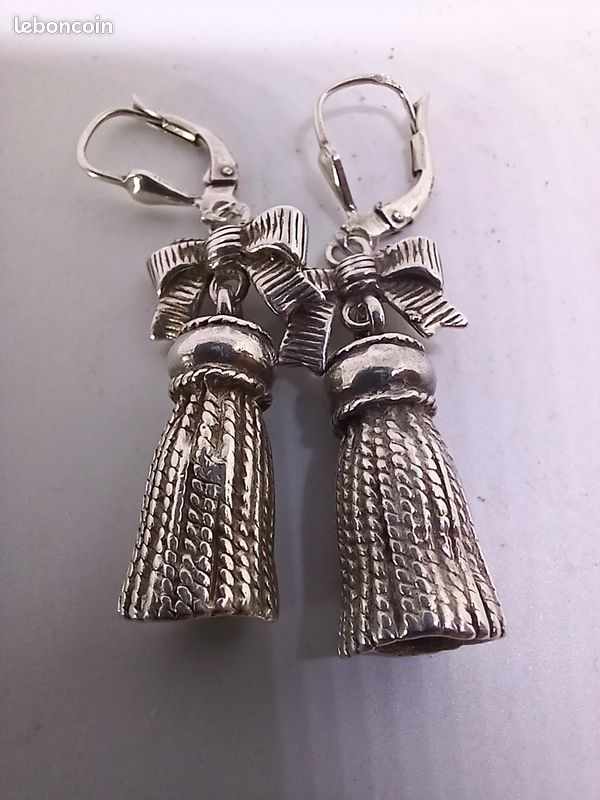 Boucle d'oreille pendante double anneaux strass - Femme - Argent 925