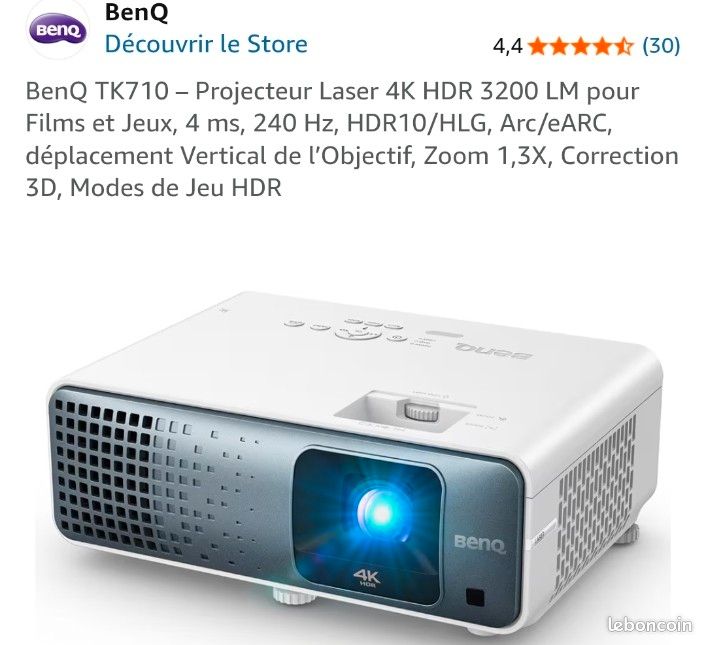 Vidéoprojecteur BenQ TK710 4K Laser HDR10, 1h d'utilisation, comme neuf - Photo, audio & vidéo