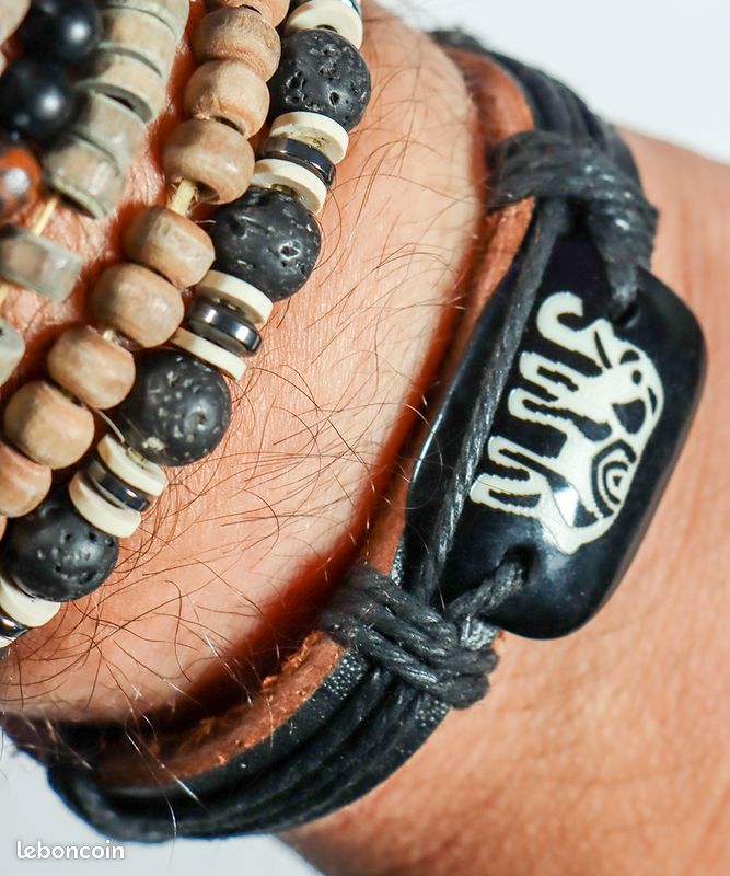Bracelet ethnique avec un motif Éléphant - Cuir avec fermeture lacets - Jamais porté (image 1)