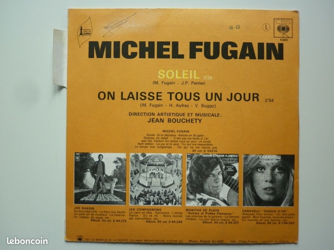 Michel Fugain 45Tours SP vinyle Soleil / On Laisse Tous Un Jour mint (image 2)