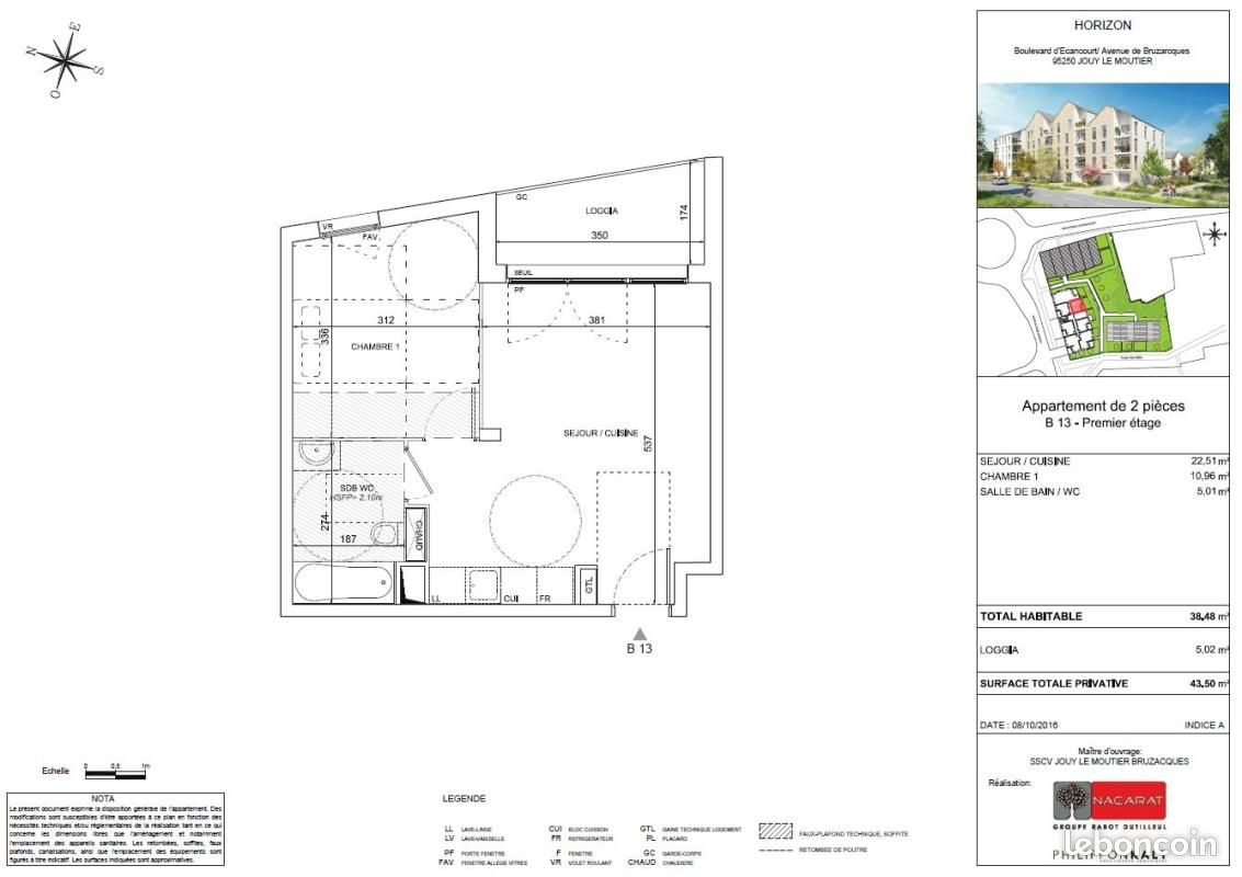 Appartement a louer jouy-le-moutier - 2 pièce(s) - 38 m2 - Surfyn