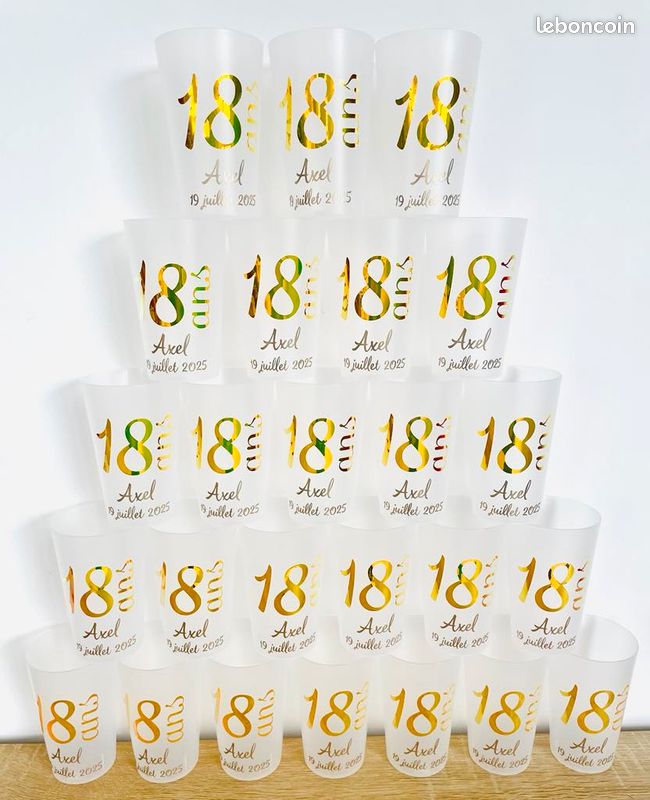 STACKABLES – Lot de 50 gobelets en plastique transparent de 237 ml avec bord doré, ensemble de