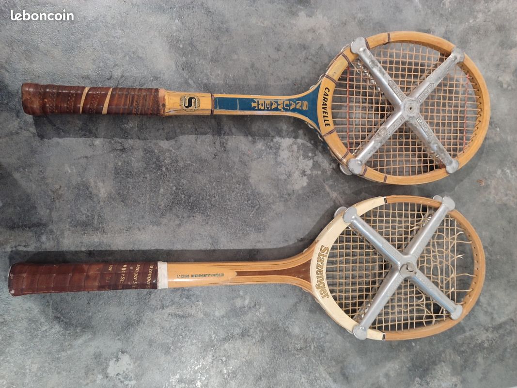 Raquette de tennis vintage en bois avec son cadre en bois, marque Donnay Imperial, speed flex fibre face, années 1960s