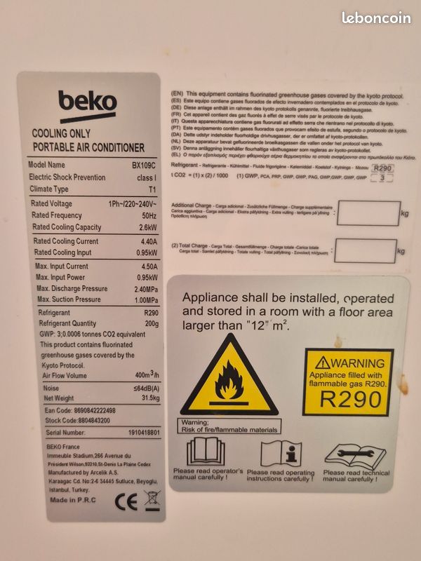 Climatiseur mobile Beko 9000 BTU (image 3)