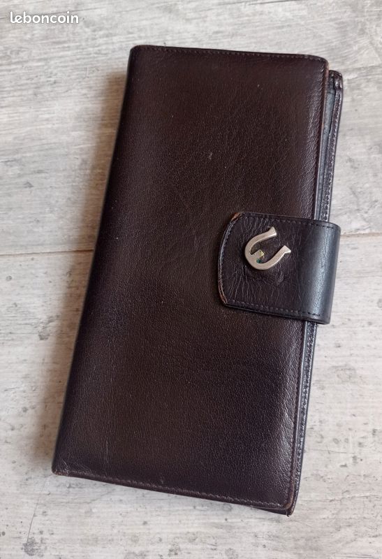 Porte monnaie vintage porte feuille vintage monogramme E cuir marron (image 3)