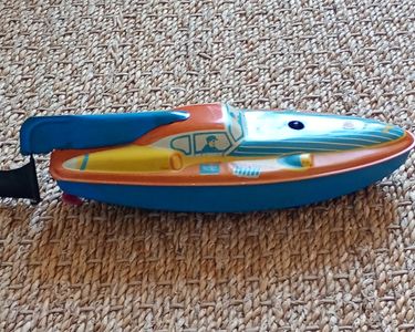 Ancien Bateau-jouet En Tôle Peinte Années 1950