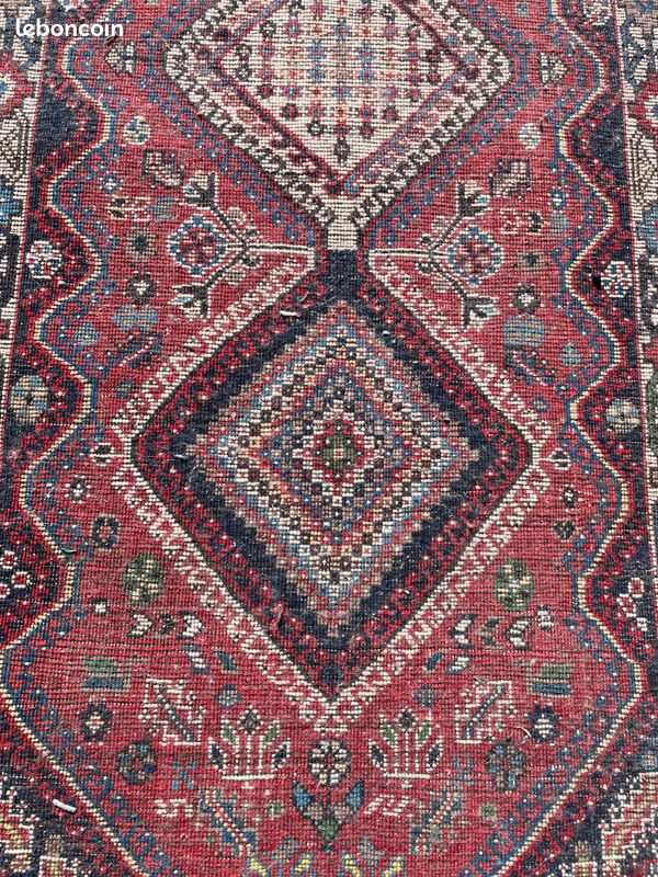 Grand Tapis Persan Zanjan 210x114 Cm – Rouge – Années 60 – Noué Main Laine