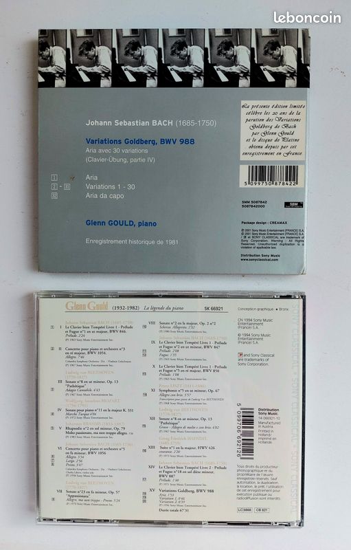 Lot de 2 CD -GLENN GOULD./Goldberg Variations/Edition Platinum; Glenn Gould/La Legend du Piano (image 2)