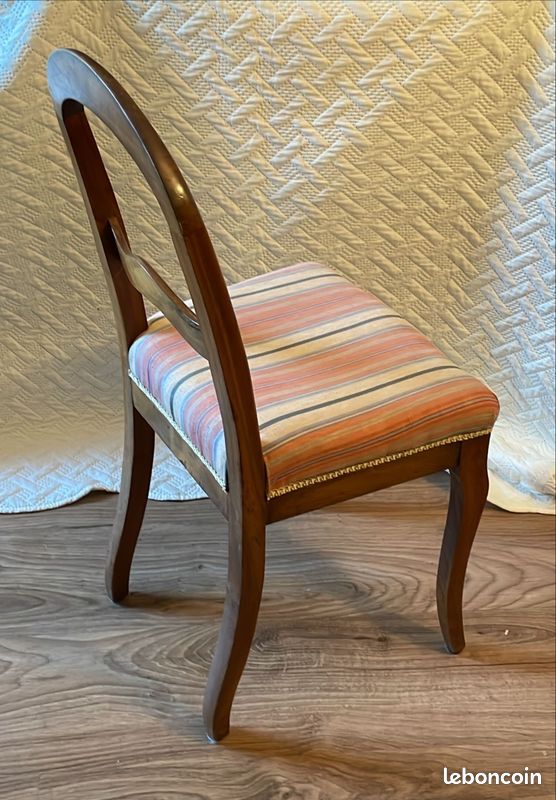 Chaise Louis-Philippe acajou rembourrée tissu rayé – H 89 cm – très bon état vintage (image 2)