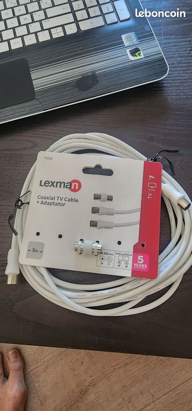 Cordon coaxial 9,5mm, 5m + adaptateur lexman (image 1)