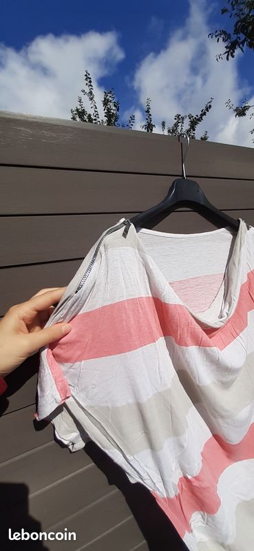 T-shirt rayé rose et crème taille M (image 4)