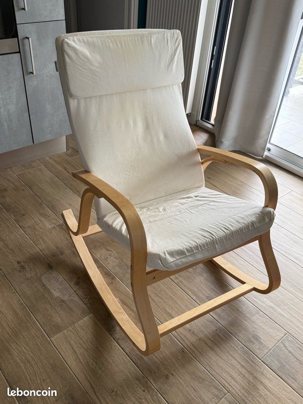 Chaise à bascule bois et beige (image 2)