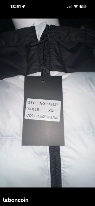Doudoune bicolore noir & blanc Sportline – Capuche – Neuve avec étiquette – Taille XXL (image 3)