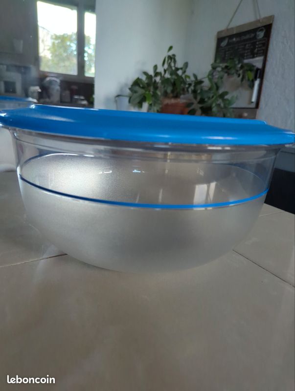 Grand Saladier Tupperware Bleu 3L Avec Couvercle à Pression - Vintage