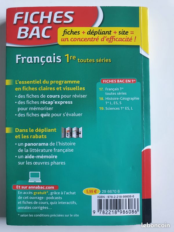 Vend Livre et fiches bac de français 1ère (image 1)