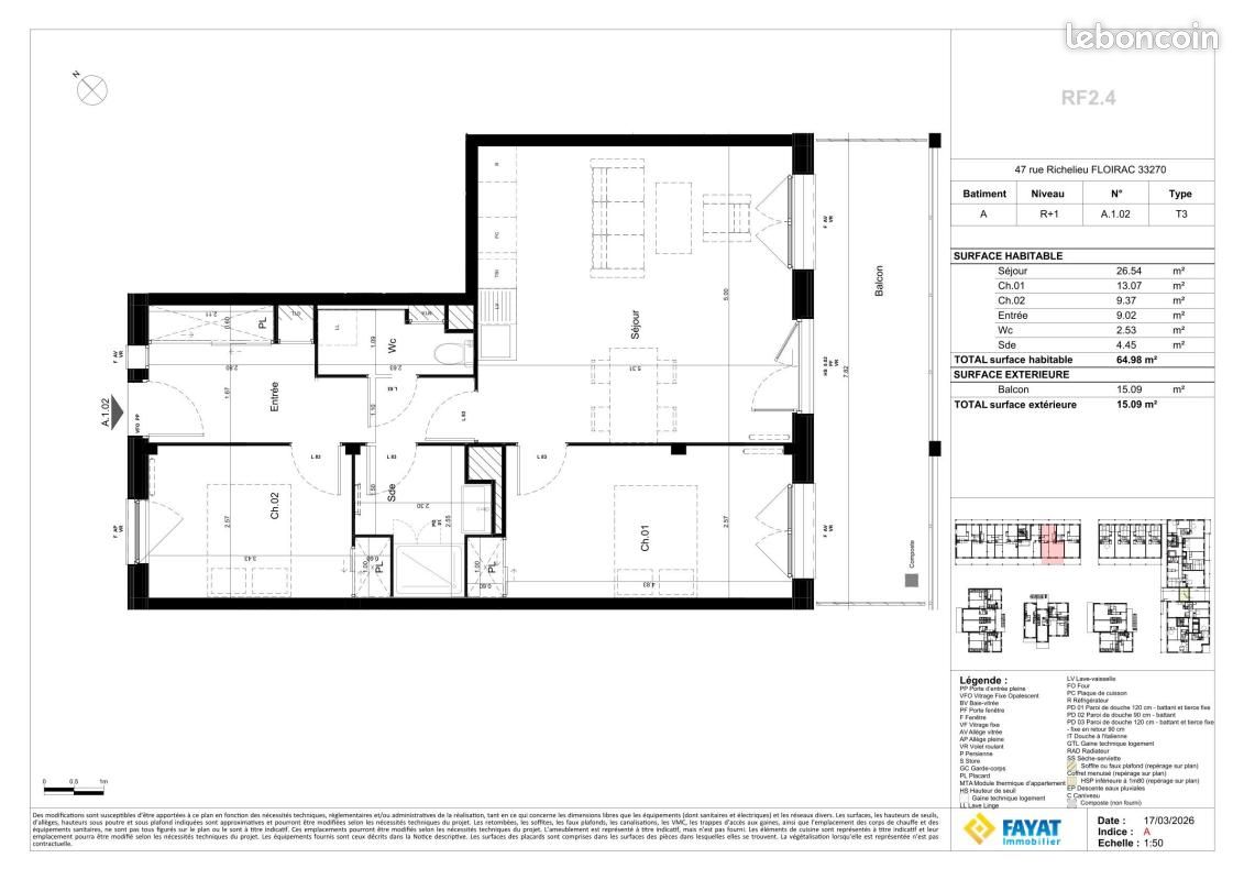 Appartement 3 pièces 64 m² · à Floirac · 64 m² · 896 €