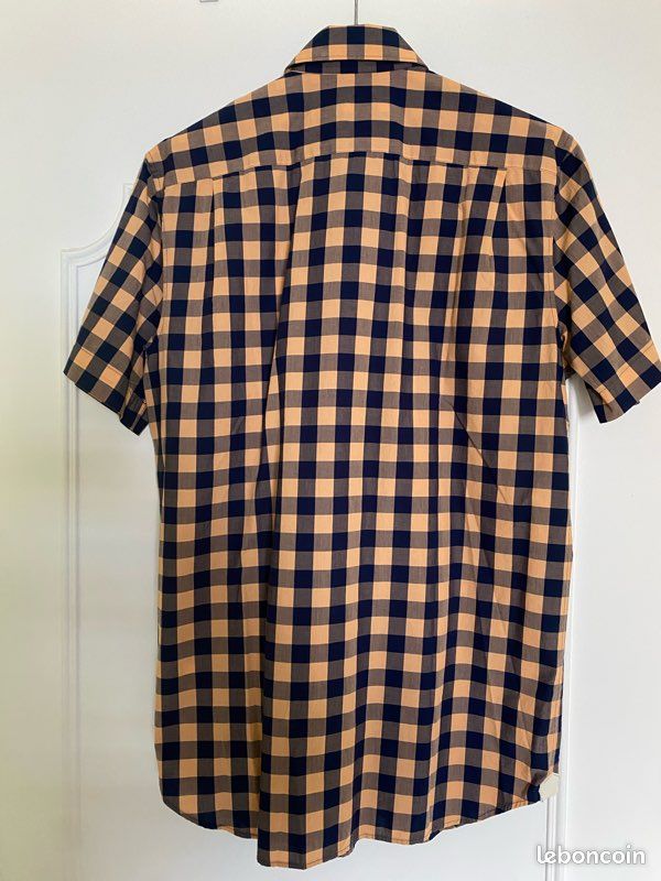 Chemise Homme Chaps à Carreaux Bleu Et Jaune - Taille M, Coton, Manches Courtes, Neuf