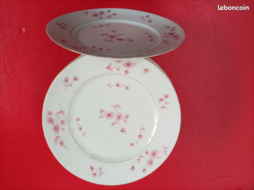 11 Assiettes à dessert décors pâquerettes roses stylisées (image 2)
