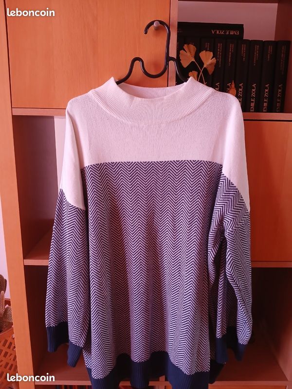 Pull bleu marine/blanc T48/50 (image 1)