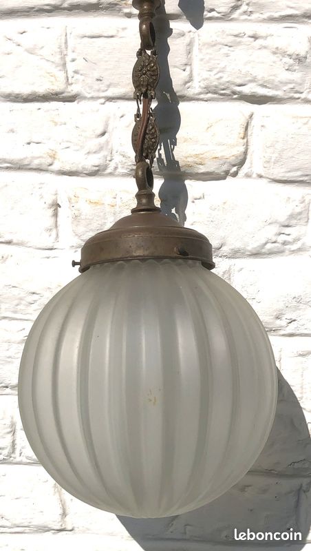 Lustre Vintage Suspension Demi-globe En Verre Dépoli, Coupe, Plafonnier