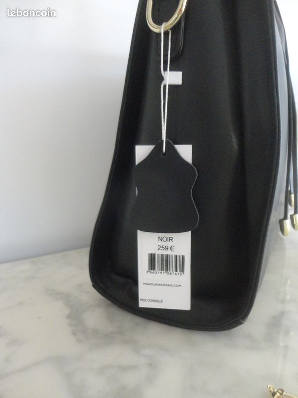 Sac Manoukian neuf, cuir noir, sac à main, sac bandoulière, cadeau