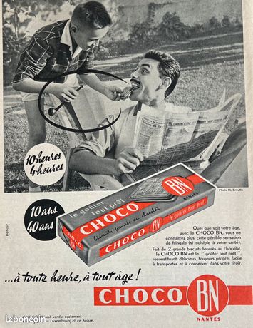Publicite choco bn biscuits fourre au chocolat ecolier nantes de 1959  french ad pub couleur vintage - Collection