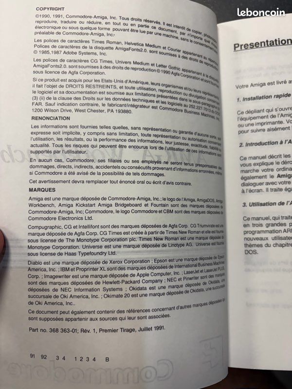 Livre Manuel d'utilisation Commodore Amiga Workbench 2.0