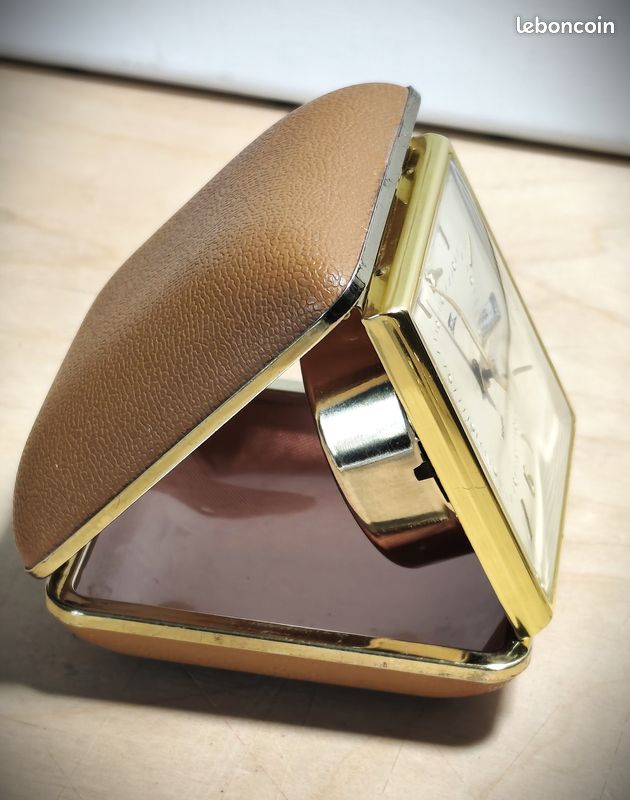 Réveil De Voyage Vintage Caravelle - Remontage Mécanique, Avec étui En Cuir, FONCTIONNEL