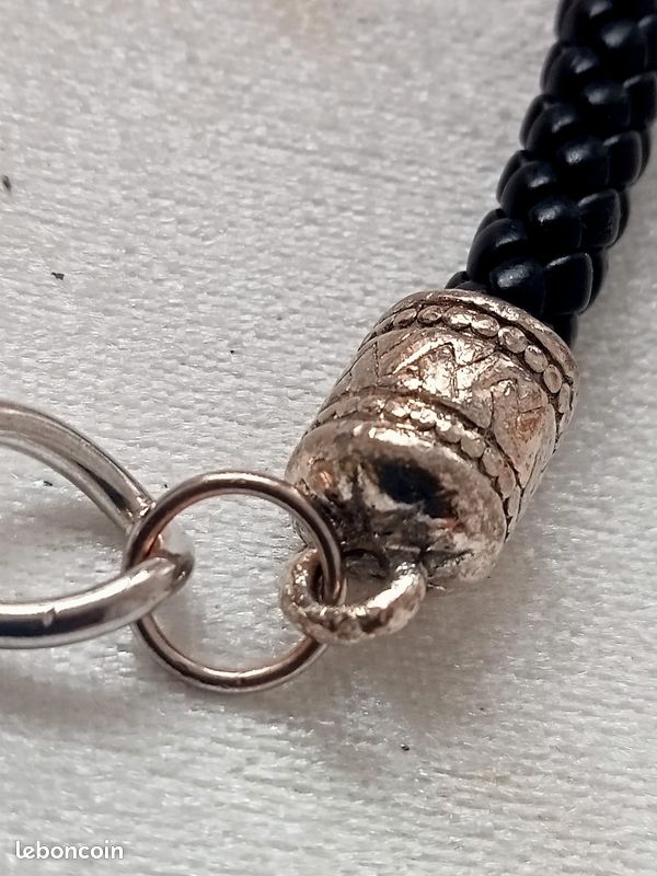 Beau Collier Chaîne Et Cordon En Cuir Noir En ARGENT 925 - Montres & Bijoux