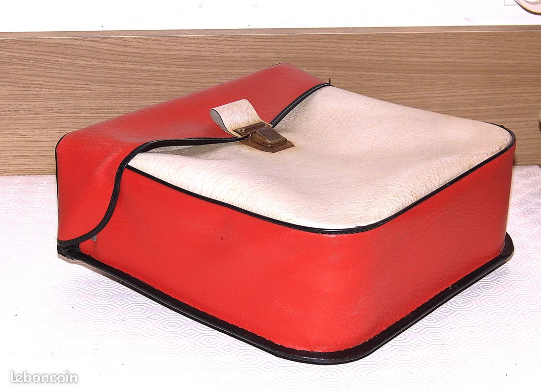 Ancienne Sacoche vintage rouge blanche velo solex mobylette rétro