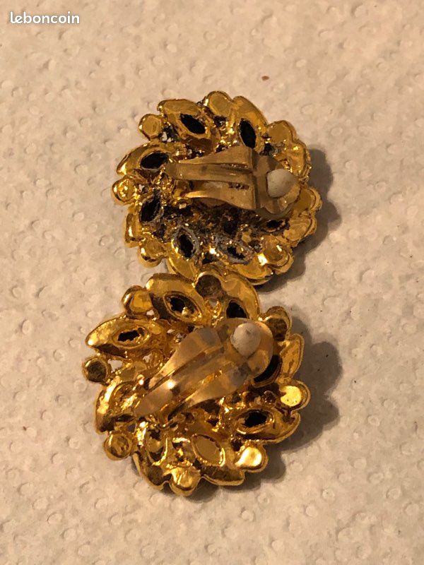 Boucles D'oreilles Clips Vintage Bouton Strié - Couleur Or - Bijou Fantaisie - Occasion Très Bon état