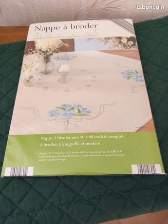 Nappe Ancienne à Broder Du 19ème Siècle - Dimensions 2m43 X 1m53, Blanc, En Tissu, Occasion