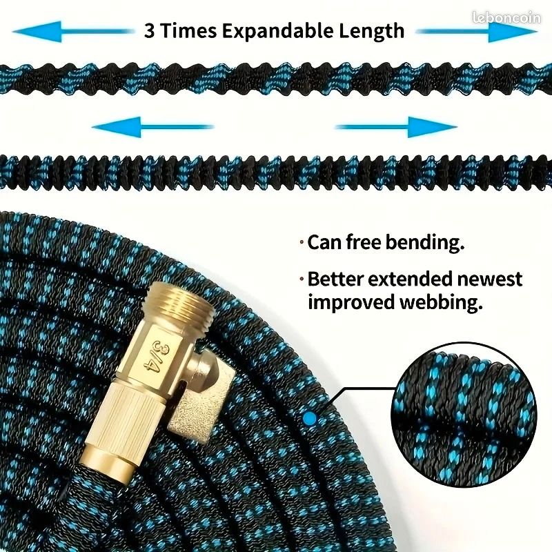 Tuyau d'arrosage extensible et flexible de haute qualité, raccords métalliques US 3/4, tuyau de lavage auto haute pression, tuyau d'arrosage extensible (image 4)