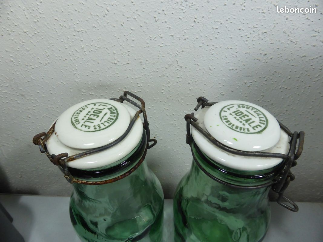 Ancien Bocal bouteille conserves Verre Vert L'Idéale 3/4