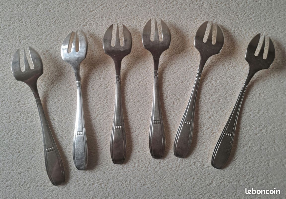 6 fourchettes à huîtres en métal argenté Joseph Buisson Orbrille Art Déco (image 6)