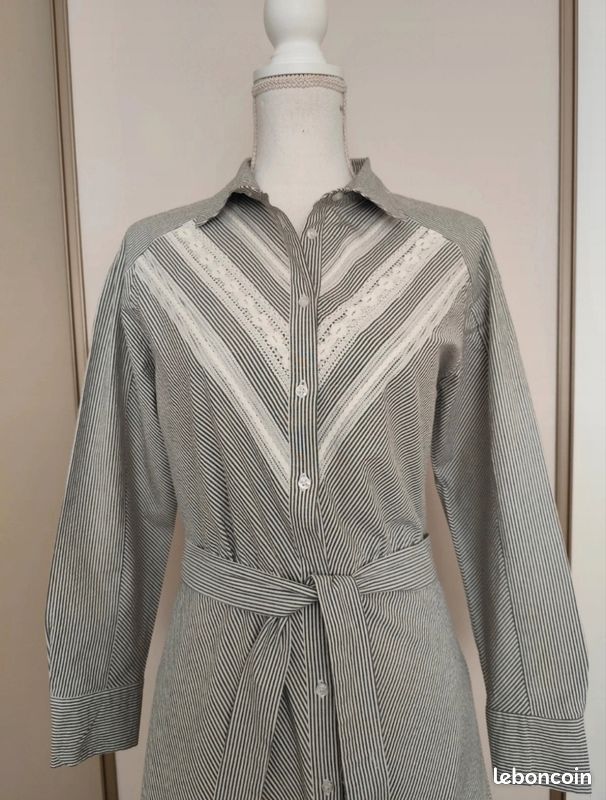 Robe longue Maje taille 36 coton biologique blanc et noir