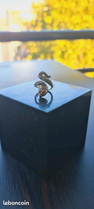 Bague Serpent Argent Massif Avec Perle Ambre Et Strass - Taille 54 - Style Anneau Vintage