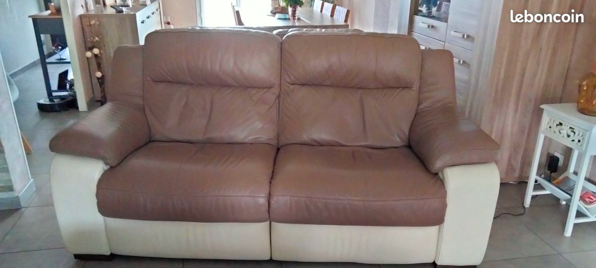 Lot de 2 Canapés cuir bicolore peuvent vendu séparément le prix est pour les 2 (image 1)