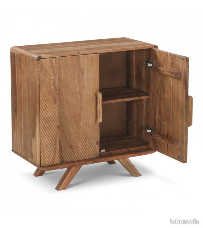 Buffet 2 portes acacia massif design géométrique – Neela (image 5)